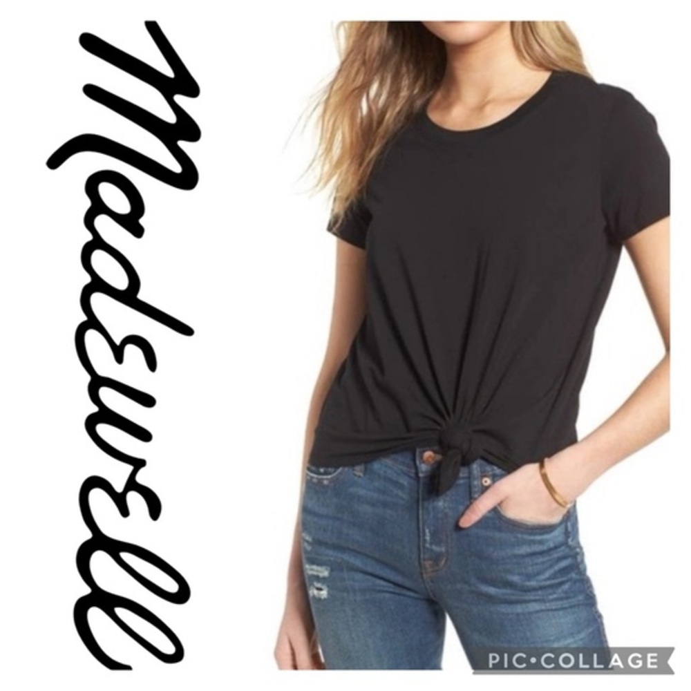 Madewell Tie Front Crewneck T-Shirt Black Sz X-Small
